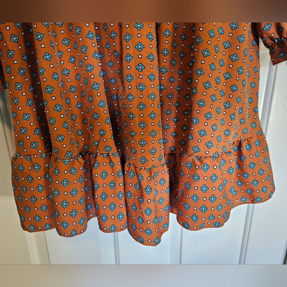 SHEIN Orange Geometric V-Neck Dress Women's Sz 1XL - Picture 7 of 15